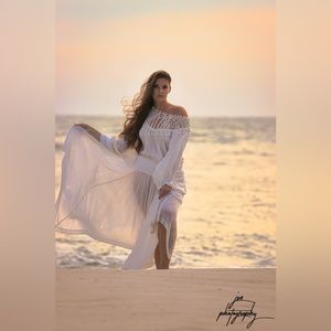 FREE PEOPLE White Boho Midi Dress size L